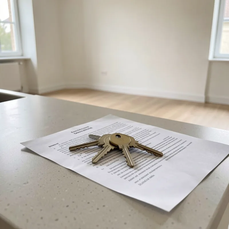 Trousseau de clés posé sur un état des lieux dans un appartement vide